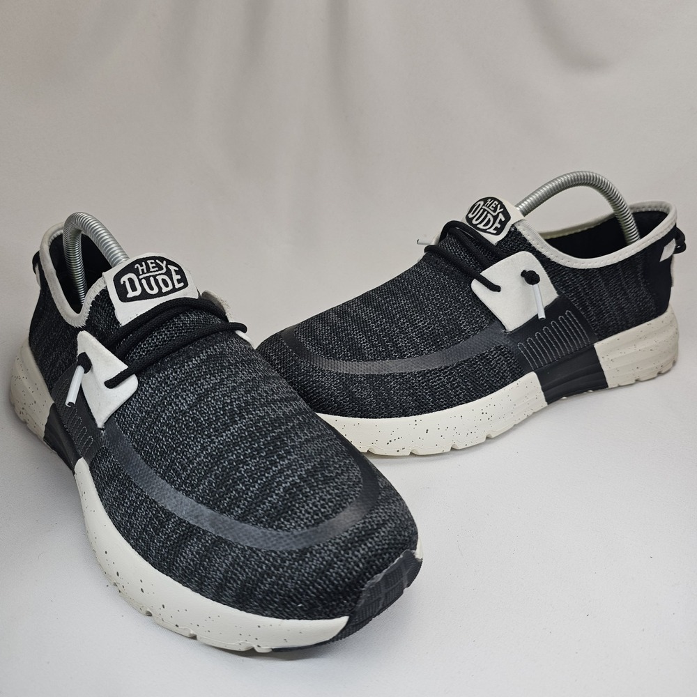 Hey Dude Sirocco Sport Mode Black White Knit Shoes Men's 9 Easy On Sneaker